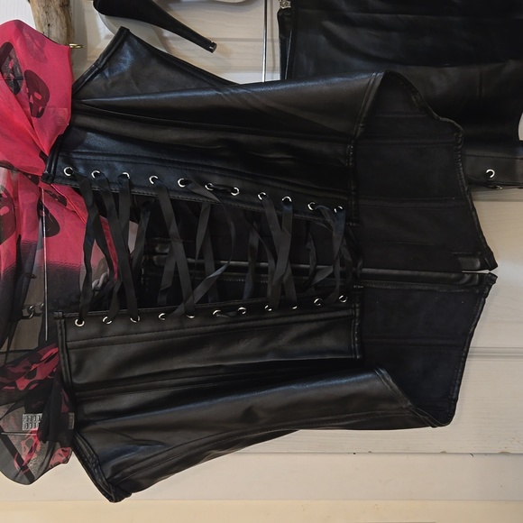 Grebrafan-black corset and skirt,4XL,faux leather,Indie Sleeze - Picture 4 of 15